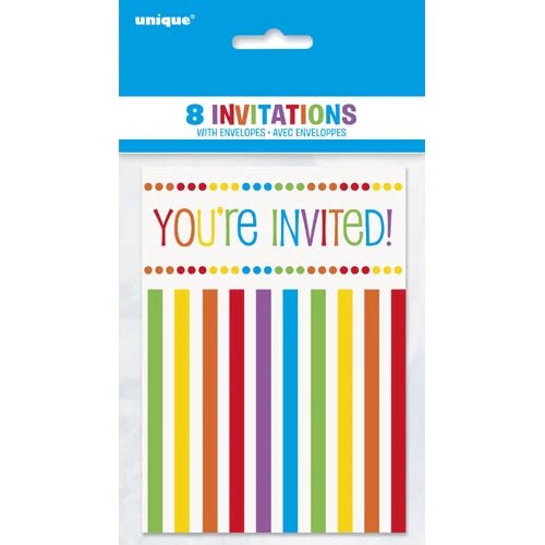 8ct Invitations Rainbow Birthday