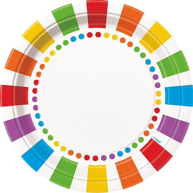 8ct 9in Plate Rainbow Birthday