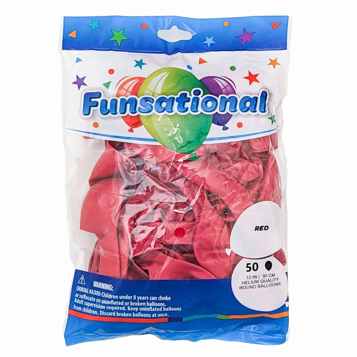 Red Funsational 12" Latex Balloons | 50ct - Zurchers