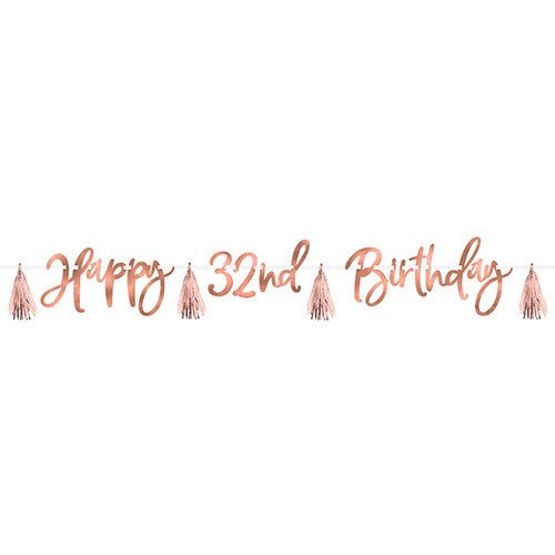 Rose Gold Custom Age Birthday Banner with Tassels | 1ct