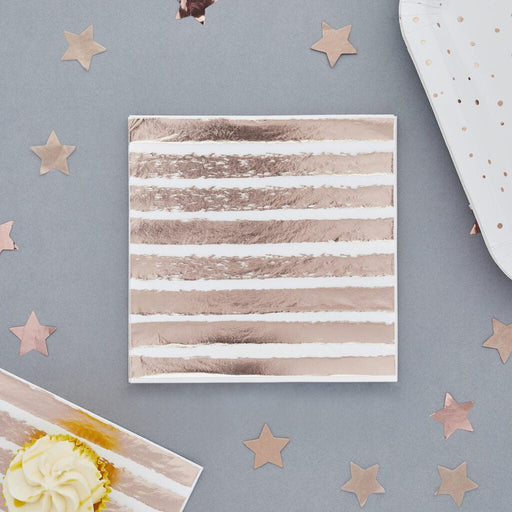 Rose Gold Foil Striped Napkins | 16ct