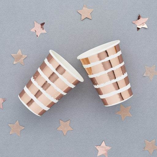 Rose Gold Foil Striped Paper Cups | 8ct