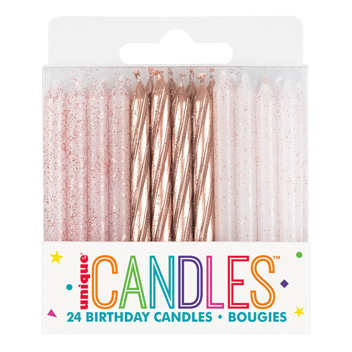 24ct Rose Gold Glitter Spiral Candle - Party Supplies
