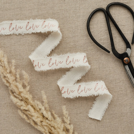 Rose Gold Love Frayed White Cotton Ribbon | 1ct