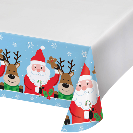 Santa and Reindeer Plastic Table Cover with Snowflakes | 1ct - Zurchers