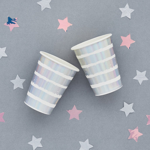 Silver Iridescent Foil Striped Paper Cups | 8ct