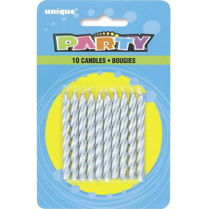 10ct Silver Spiral Candles - Party Supplies