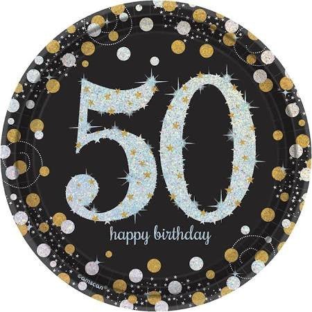 Sparkling Celebration 50th Birthday Paper Dessert Plates, 7'' | 8ct - Zurchers