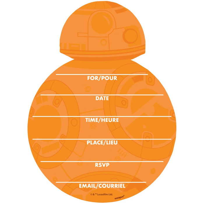 Orange BB-8 design with event invitation text on a white background