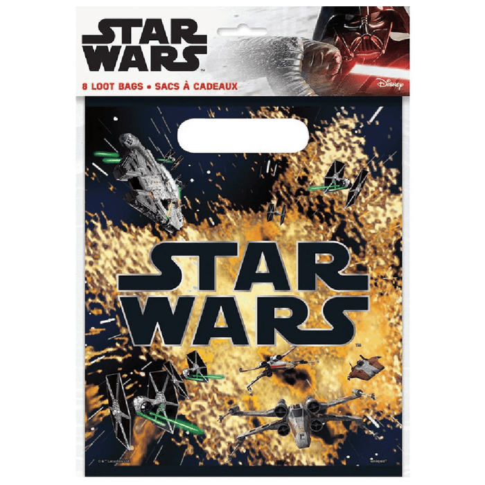 Star Wars loot bags packaging with space-themed design and 'Star Wars' branding.