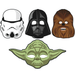 Four Star Wars character masks on a white background