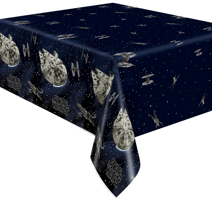 Tablecloth with Star Wars Millennium Falcon design on a dark blue background