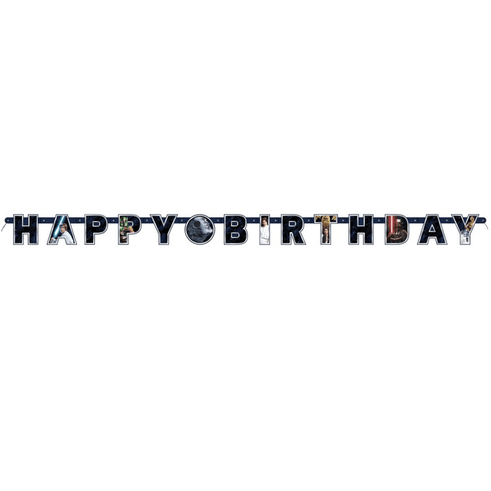 Star Wars-themed 'Happy Birthday' banner on a white background