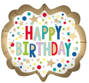 Gold Satin Marquee Dots Birthday Supershape Mylar Balloon 25" | 1ct - Zurchers