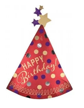 Red Party Hat Mylar Super Shape Balloon 36" | 1ct - Zurchers