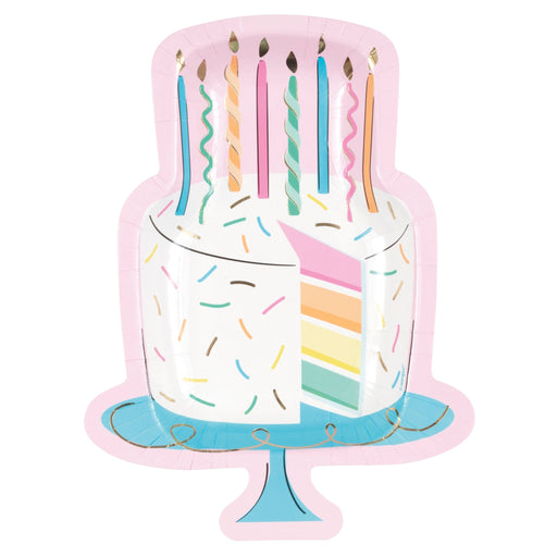 Sweet Rainbow Birthday Cake Shaped Plates 9in | 8ct