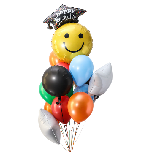 A Smiley Face Grad Balloon Bouquet.
