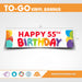 A 50" x 13" Happy Birthday Balloons Age To-Go Banner showing the age 55.