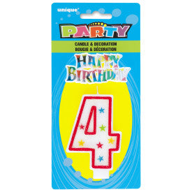 Number 4 Glitter Birthday Candle w/Cake Decoration | 1ct