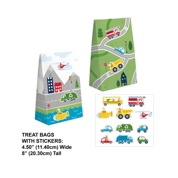 Transportation Time Favor Bags W/Stickers | 8 ct - Zurchers
