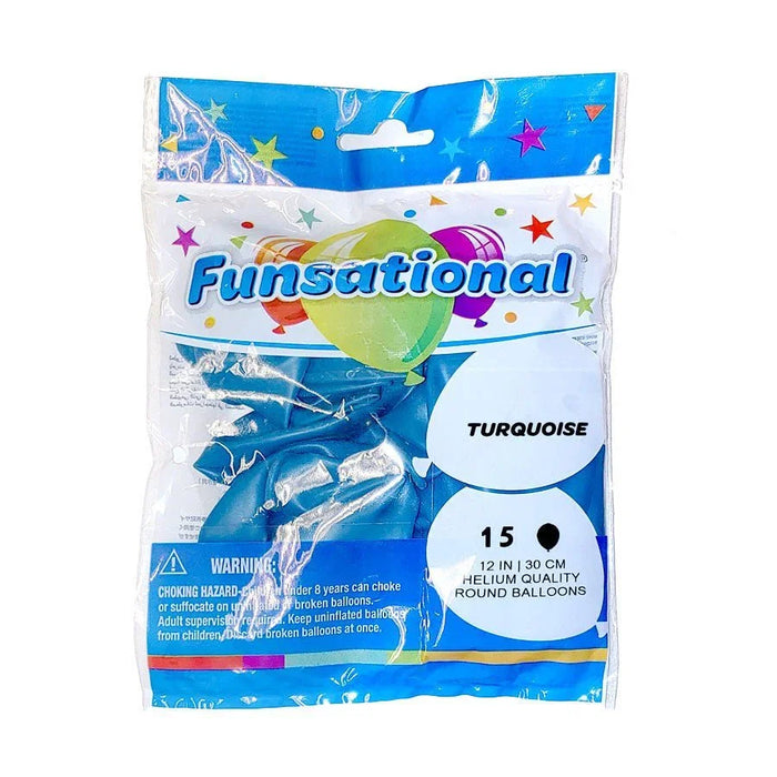 12" Funsational Latex Balloon, Turquoise | 15 ct - Zurchers