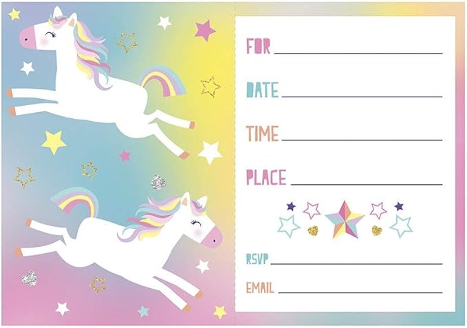 8ct Invitations Unicorn - Party Supplies