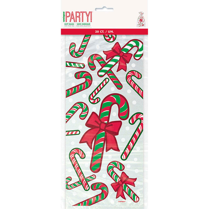 A package of Unique Industries 5 inch by 11 inch Christmas Candy Cane Cello Bags.