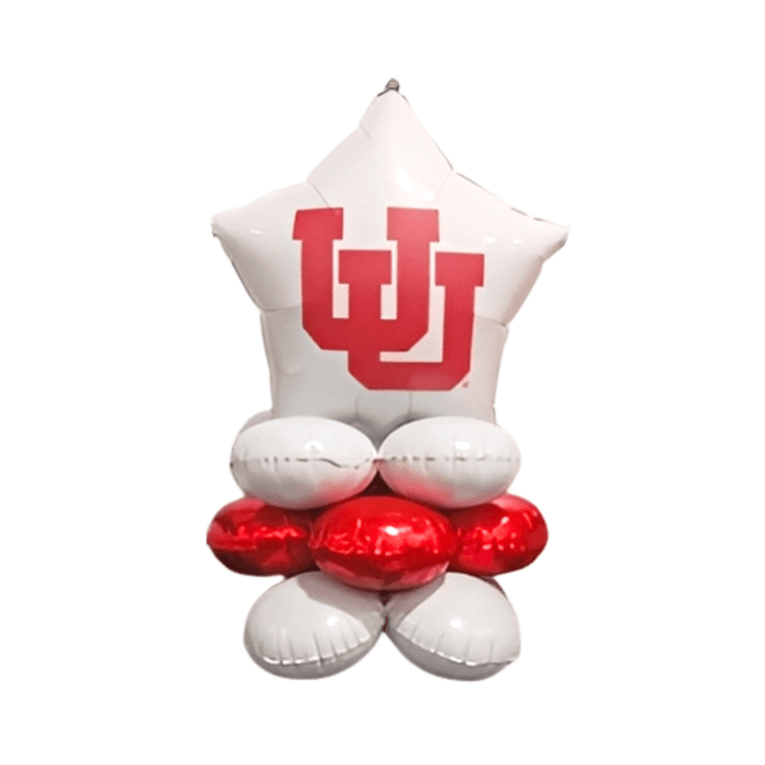 Star-shaped balloon with red and white design on a white background