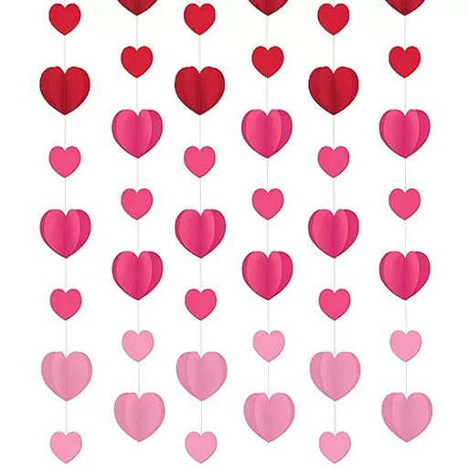 Valentine's Red & Pink Dimensional Heart Paper String Decorations, 7ft | 12ct - Zurchers