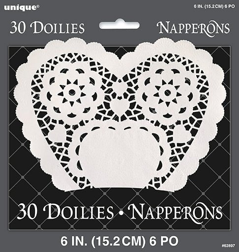 Valentine's White heart Doilies 6in | 30ct - Zurchers