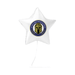 White star-shaped balloon with a logo in the center on a white background