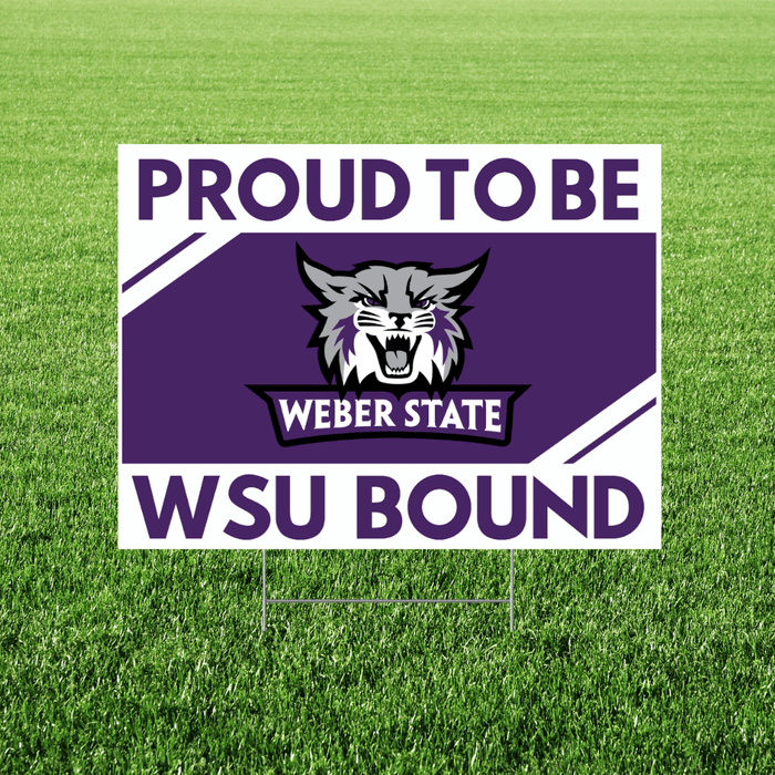 Weber State University sign with a lion logo on a grass background