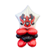 Decorative balloon with a star-shaped top section featuring a logo and red, black, and white balloons below on a white background.
