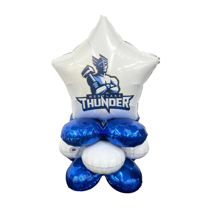 Balloon bouquet with West Lake Thunder logo on a white background