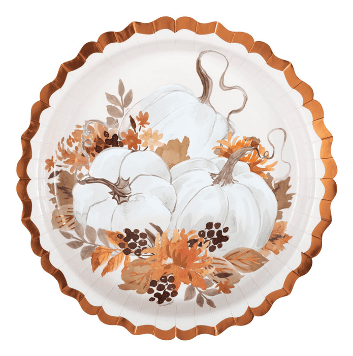 White Pumpkin Paper Plate with Copper Rim – 9" | 1ct - Zurchers