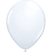 An inflated 11-inch Qualatex White Latex Balloon.