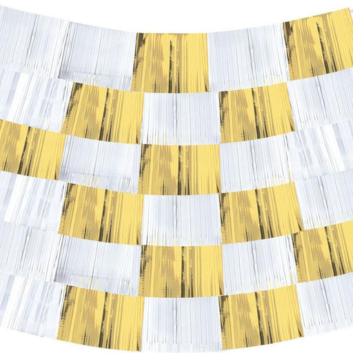 White and Gold Metallic Fringe Drape Backdrop 60" | 1 ct - Zurchers