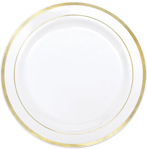 White Hard Plastic Plates W/Gold Trim 10.25" | 8ct - Zurchers