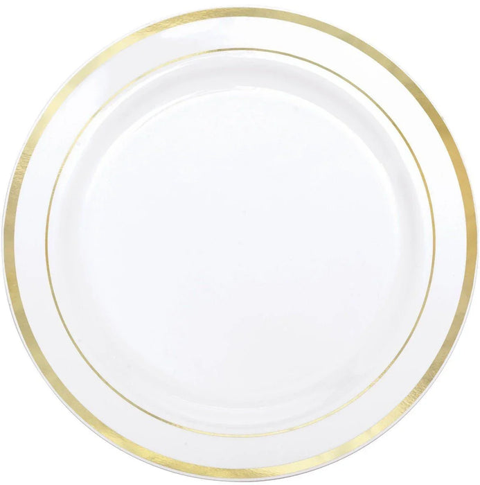 White Hard Plastic Plates W/Gold Trim 10.25" | 8ct - Zurchers