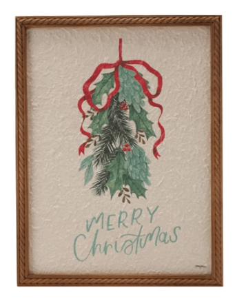 Wood Framed Wall Décor with Holly & Bow "Merry Christmas" | 1ct - Zurchers