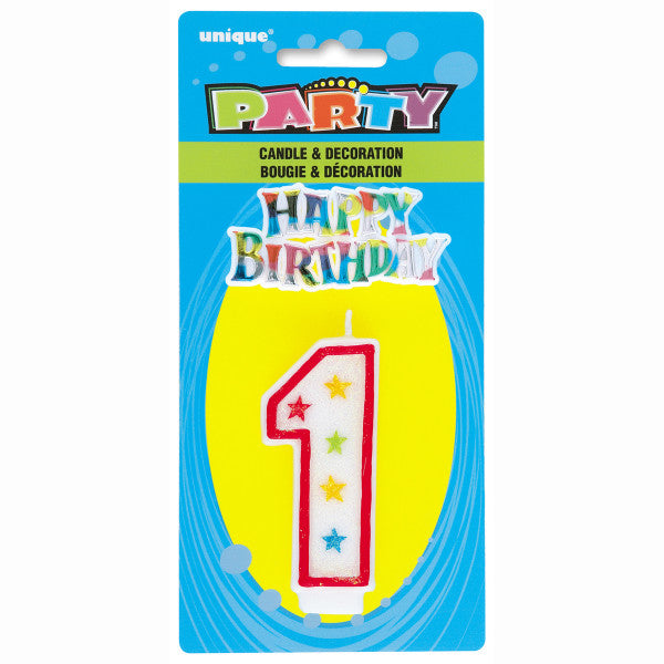 Number 1 Glitter Birthday Candle w/Cake Decoration | 1ct