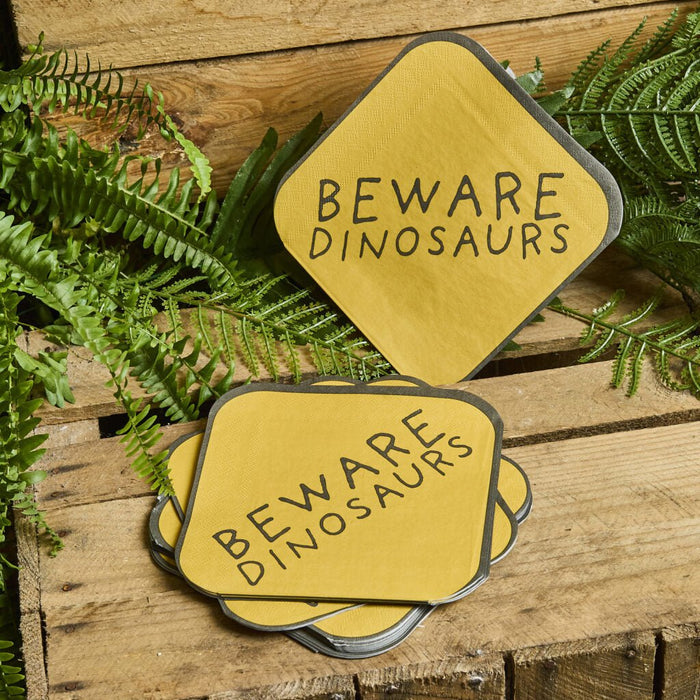 Yellow Beware Dinosaur Party Napkins | 16ct - Zurchers