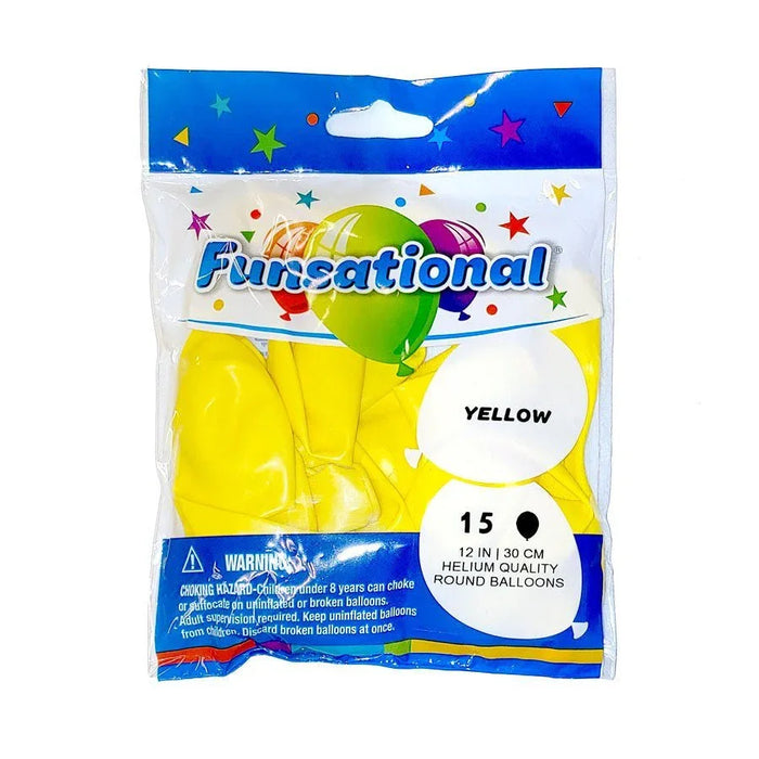 12" Funsational Latex Balloon Pack, Yellow | 15 ct - Zurchers