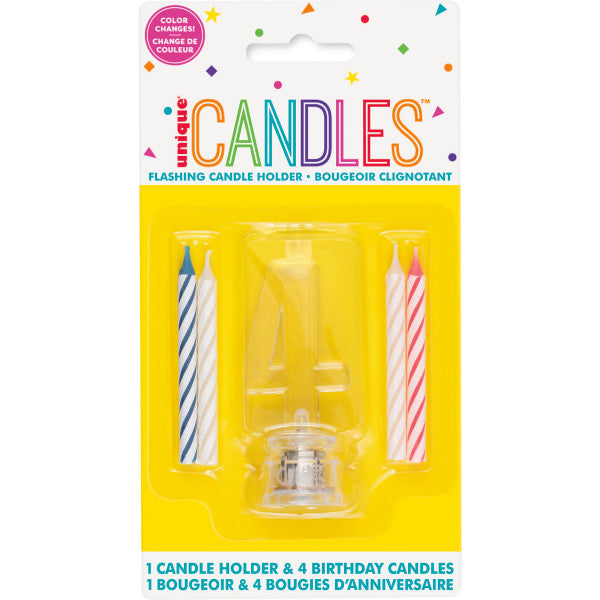 Flashing Candle Holder W/Birthday Candles #4 | 1ct