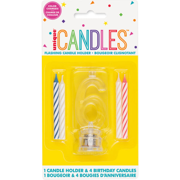 Flashing Candle Holder W/Birthday Candles #6 | 1ct