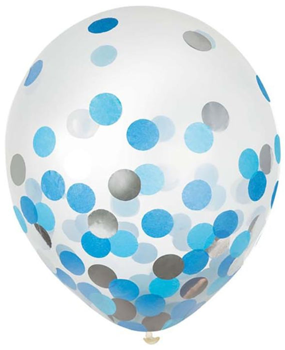 Blue and Silver Confetti Latex Balloons 12" | 6ct