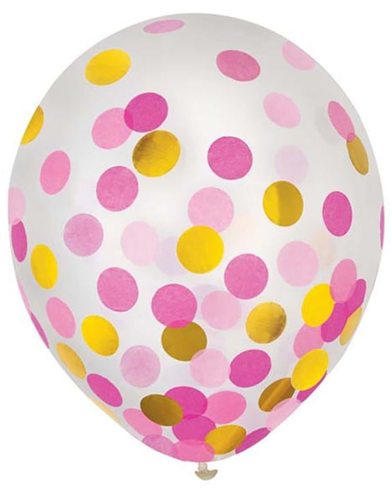 Pink and Gold Confetti Latex Balloons 12" | 6ct