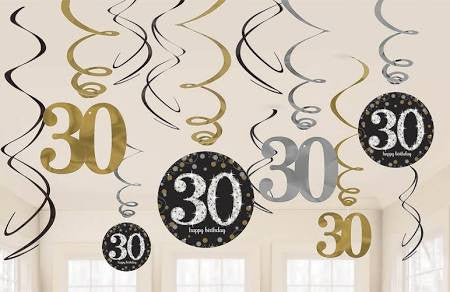 Sparkling Celebration 30th Birthday Swirl Decorations | 12 ct
