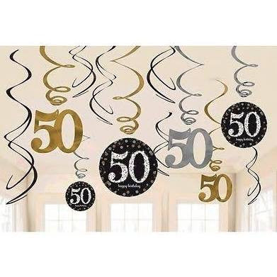 Custom Flat Wrapping Paper for 50th Birthday - Black and Gold