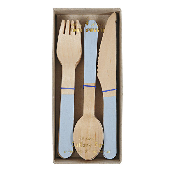Pastel Blue Wood Cutlery | 24 ct